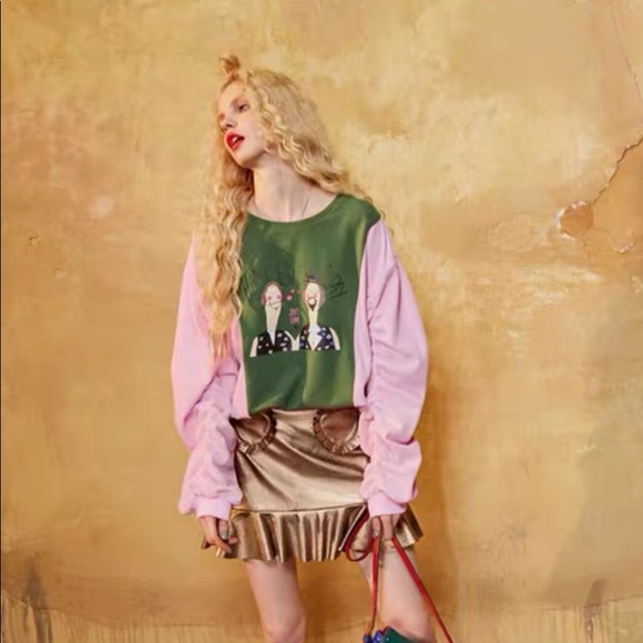 ELF SACK Boho Color Block Corduroy Crew Tee RARE - Picture 2 of 16